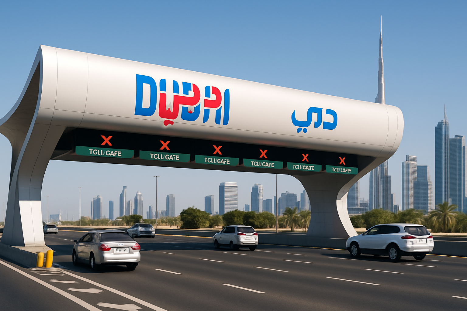 Modern toll gate on a Dubai highway