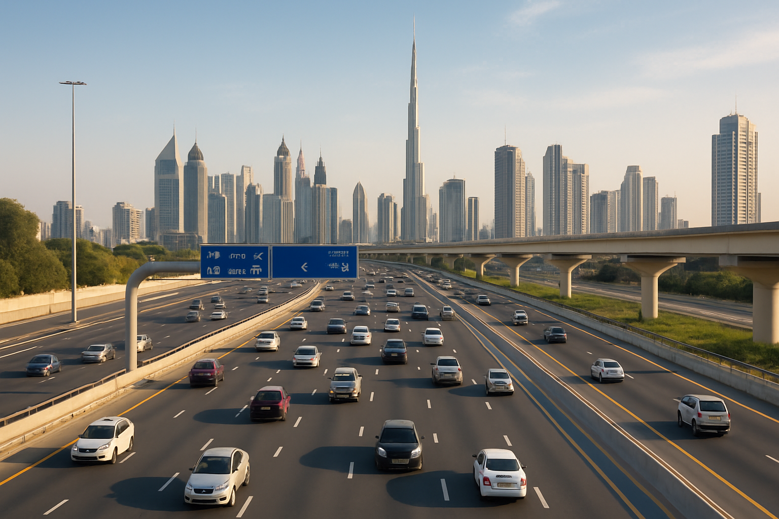 Dubai traffic flowing smoothly on a major highway